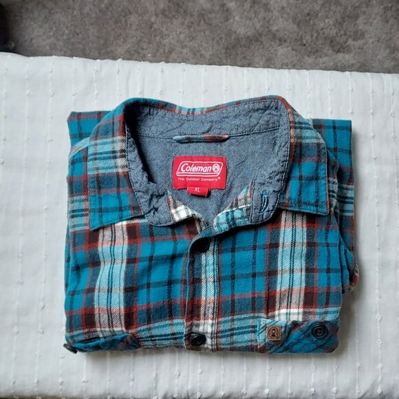 Coleman teal and red plaid flannel shirt - Picture 2 of 7